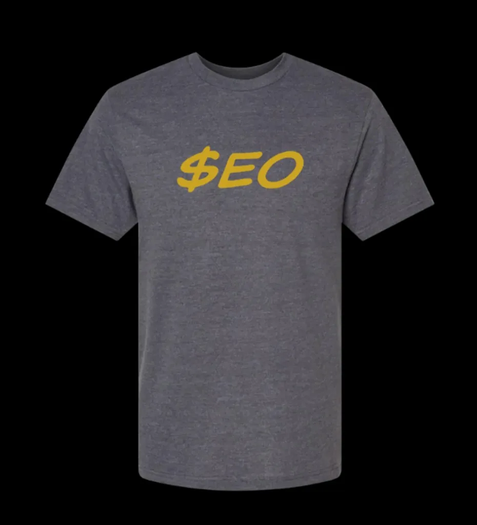 Charcoal t-shirt with gold italic $EO graphic