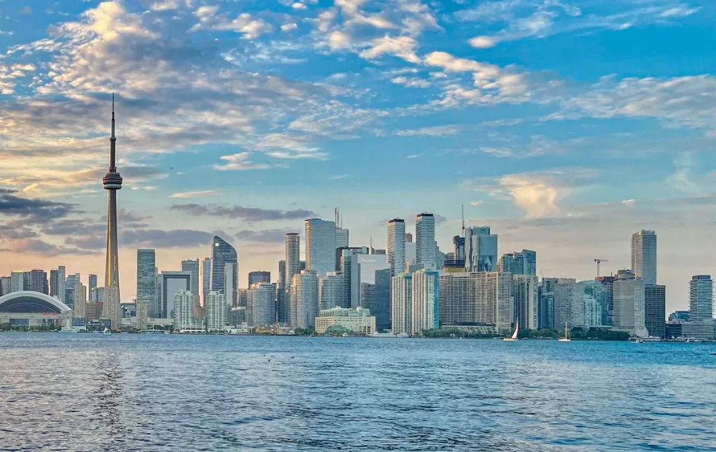 The downtown skyline seen across the water from Centre Island